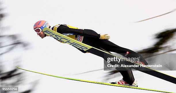 Andreas Kofler of Austria competes during final round of the FIS Ski Jumping World Cup event of the 58th Four Hills ski jumping tournament on January...