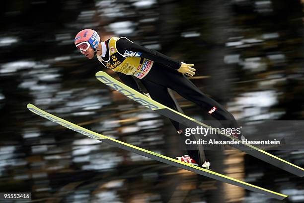 Andreas Kofler of Austria competes during final round of the FIS Ski Jumping World Cup event of the 58th Four Hills ski jumping tournament on January...