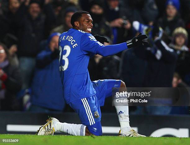 Daniel Sturridge of Chelsea as he scores their fifth goal during the FA Cup sponsored by E.ON Final 3rd round match between Chelsea and Watford at...