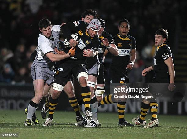 Dan Ward-Smith of Wasps charges upfield during the Guinness Premiership match between London Wasps and Newcastle Falcons at Adams Park on January 3,...