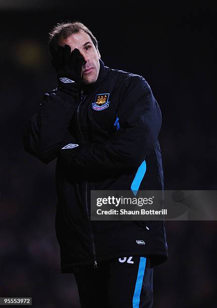 Gianfranco Zola the West Ham United shows his disappointment on the touchline during the FA Cup sponsored by E.ON 3rd Round match between West Ham...