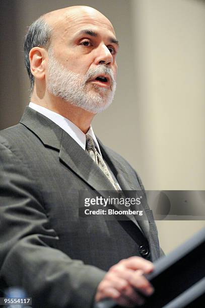 Ben S. Bernanke, chairman of the U.S. Federal Reserve, speaks at the American Economic Association annual meeting in Atlanta, Georgia, U.S., on...