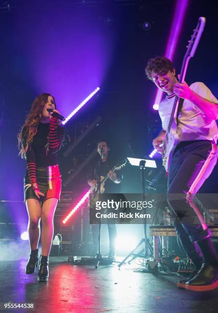 Musician/vocalist Sydney Sierota, Jacob Evergreen, and Noah Sierota of Echosmith perform in concert at Emo's on May 6, 2018 in Austin, Texas.