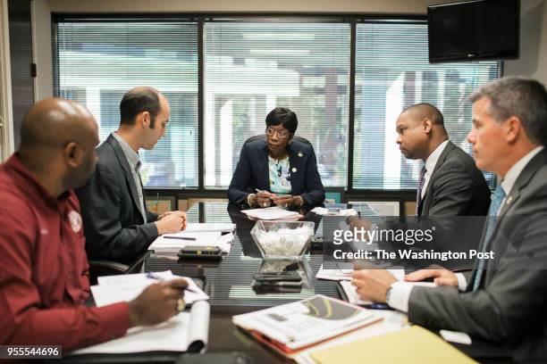Mayor Ollie Tyler leads a meeting with Andy Glasgow, Patrick Kalil Furlong, William Bradford and Brian Crawford in Shreveport, Louisiana on April 24,...