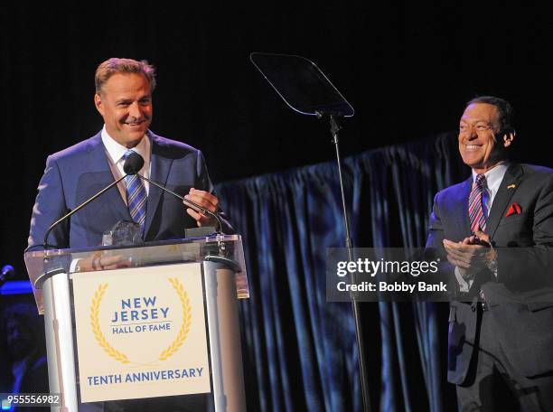 Joe Piscopo and Al Leiter attend the 2018 New Jersey Hall Of Fame Induction Ceremony at Asbury Park Convention Center on May 6, 2018 in Asbury Park,...
