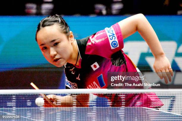 Mima Ito of Japan competes against Jeon Jihee of Corea in the Women's semi final against Japan on day six of the World Team Table Tennis...