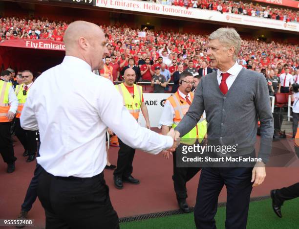 Arsenal manager Arsene Wenger shakes hands with Burnley manager Sean Dyche after the Premier League match between Arsenal and Burnley at Emirates...