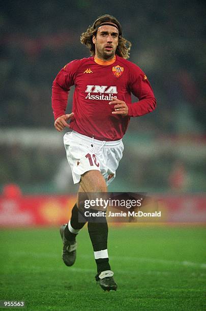 Gabriel Batistuta of AS Roma in action during the UEFA Cup fourth round first leg match against Liverpool played at the Stadio Olimpico, in Rome,...
