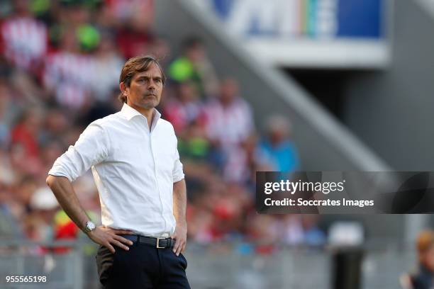 Coach Phillip Cocu of PSV during the Dutch Eredivisie match between PSV v FC Groningen at the Philips Stadium on May 6, 2018 in Eindhoven Netherlands