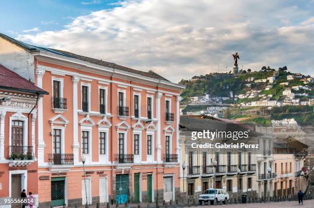 the spanish colonial architecture of historic quito - quito stock pictures, royalty-free photos & images