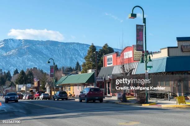 View of the main street in Manson on Lake Chelan in Eastern Washington, USA.