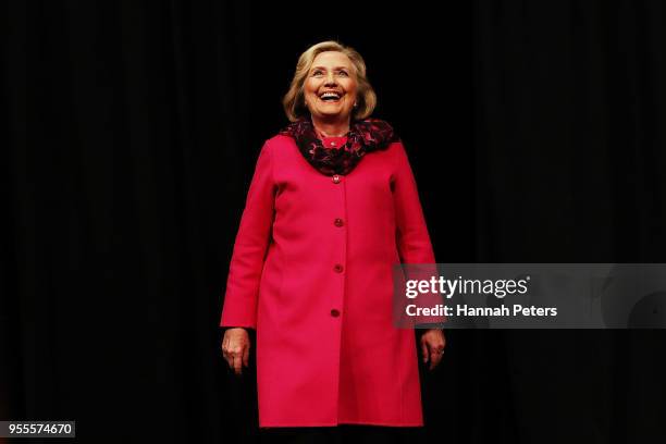 Hillary Rodham Clinton arrives to speak during An Evening with Hillary Rodham Clinton at Spark Arena on May 7, 2018 in Auckland, New Zealand. The...