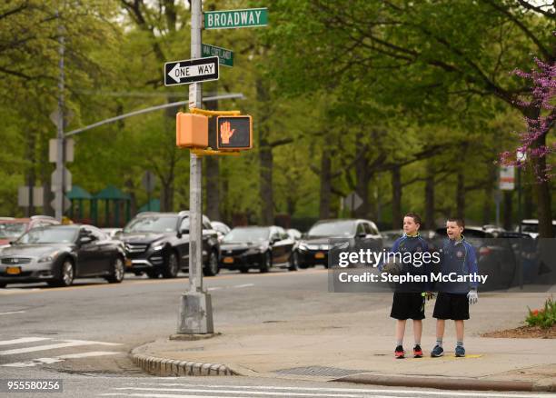 New York , United States - 6 May 2018; Brothers Finn, age 9, left, and Danny Yorke, age 7, whose parents hail from Ballymahon, Longford, but now...