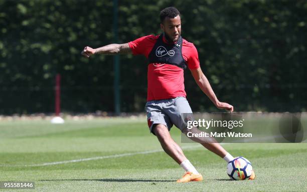 Ryan Bertrand during a Southampton FC training session at the Staplewood Campus on May 7, 2018 in Southampton, England.