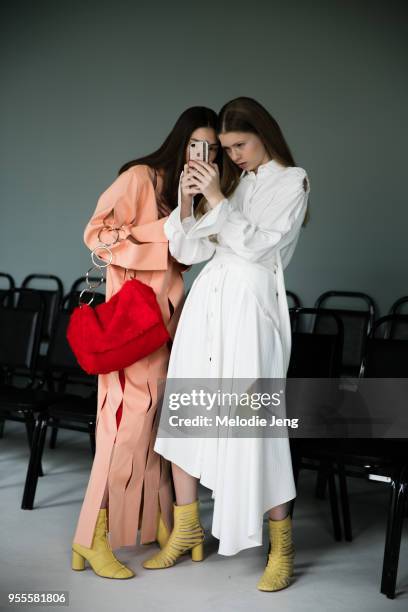 Models backstage at Materiel by Materiel by Lado Bokuchava FW18 on May 6, 2018 in Tbilisi, Georgia.