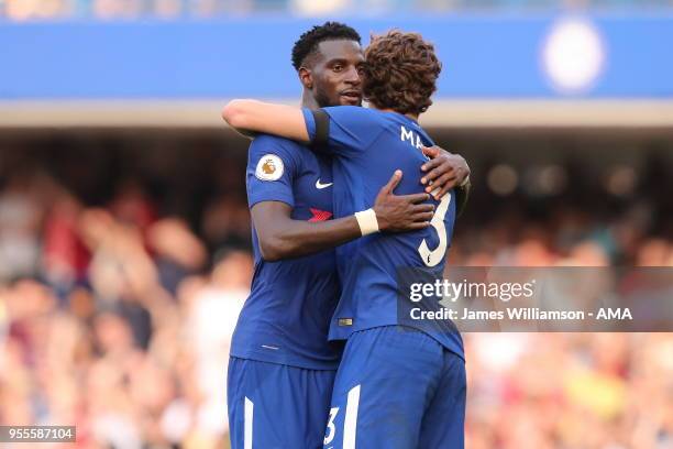 Tiemoue Bakayoko of Chelsea and Marcos Alonso of Chelsea during the Premier League match between Chelsea and Liverpool at Stamford Bridge on May 6,...