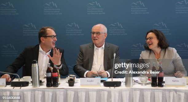 Andrea Nahles , leader of the German Social Democrats and of the SPD Bundestag faction, Volker Kauder , leader of the Bundestag faction of the German...