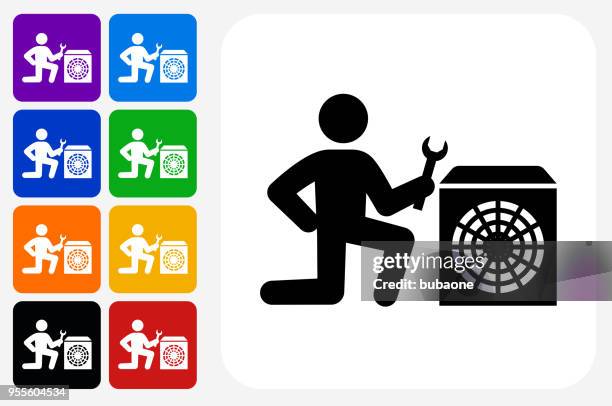 fixing fan icon square button set - electrical box stock illustrations