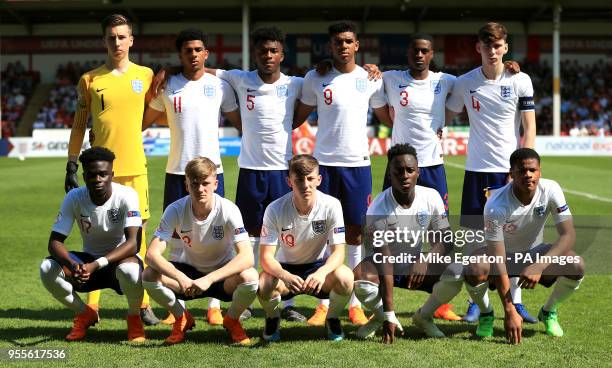 England U17 goalkeeper Luca Ashby-Hammond, Xavier Amaechi, Ethan Laird, Tyreece John-Jules, Nathanael Ogbeta, Jimmy Garner, Bukayo Saka, Tommy Doyle,...