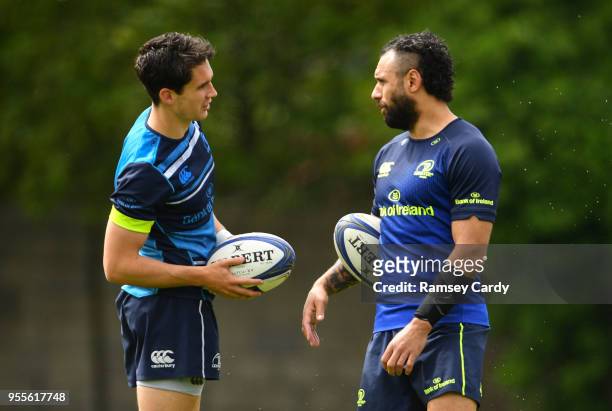 Dublin , Ireland - 7 May 2018; Joey Carbery, left, and Isa Nacewa during Leinster Rugby squad training at UCD in Dublin.
