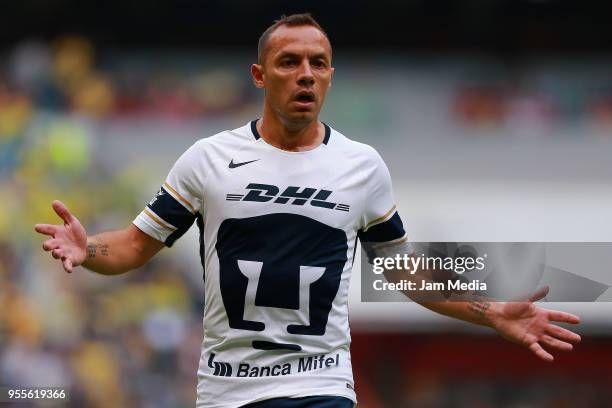 Marcelo Diaz of Pumas reacts during the quarter finals second leg match between America and Pumas UNAM as part of the Torneo Clausura 2018 Liga MX at...