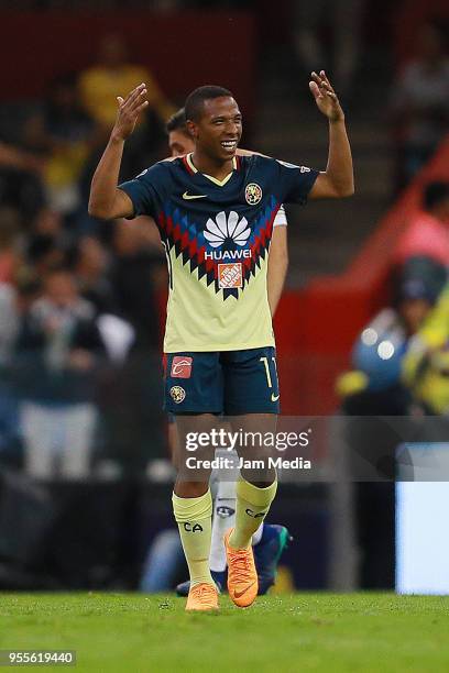 Andrés Ibarguen of America celebrates after scoring the second goal of his team during the quarter finals second leg match between America and Pumas...