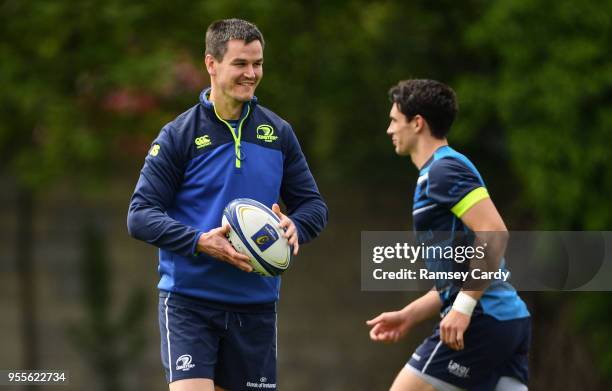 Dublin , Ireland - 7 May 2018; Jonathan Sexton, left, and Joey Carbery during Leinster Rugby squad training at UCD in Dublin.