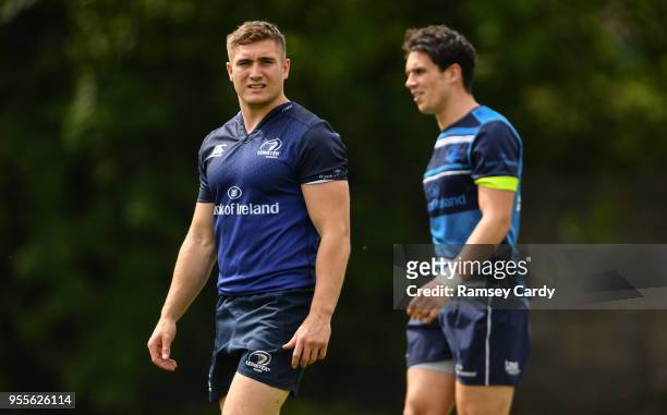 Dublin , Ireland - 7 May 2018; Jordan Larmour, left, and Joey Carbery during Leinster Rugby squad training at UCD in Dublin.