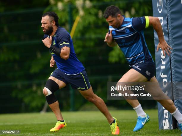 Dublin , Ireland - 7 May 2018; Isa Nacewa, left, and Rob Kearney during Leinster Rugby squad training at UCD in Dublin.