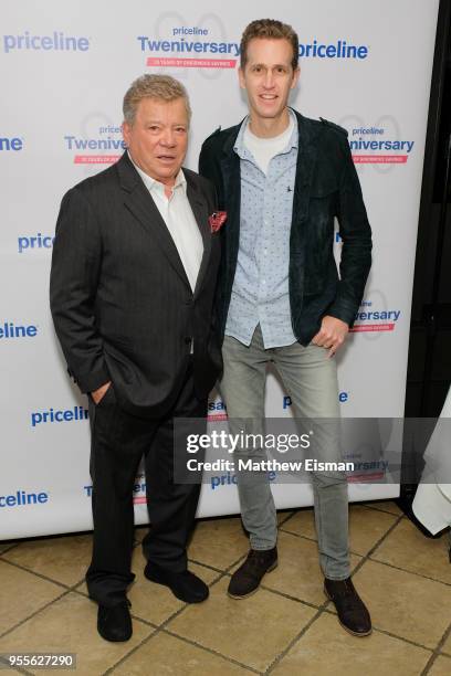 Actor William Shatner and Priceline CEO Brett Keller pose together for photos at Priceline.com's 20th anniversary celebration on May 7, 2018 in New...