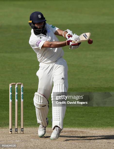 Hashim Amla of Hampshire pullsfor four runs during day four of the Specsavers County Championship Division One match between Nottinghamshire and...