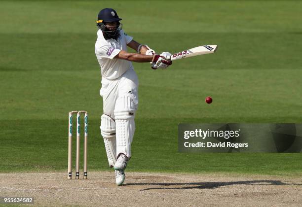 Hashim Amla of Hampshire pullsfor four runs during day four of the Specsavers County Championship Division One match between Nottinghamshire and...