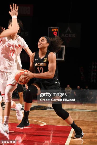 Nia Coffey of the Las Vegas Aces drives to the basket against the China National Team in a WNBA pre-season game on May 6, 2018 at the Mandalay Bay...