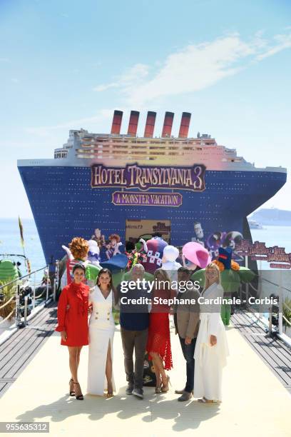 Janina Uhse, Raya Abirached, Genndy Tartakovsky, Anke Engelke, Rick Kavanian and Lesia Nikitiuk attend the photocall for "Transylvania 3" during the...