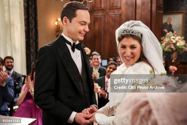 The Bow Tie Asymmetry" - Pictured: Sheldon Cooper and Amy Farrah Fowler . When Amy's parents and Sheldon's family arrive for the wedding, everybody...