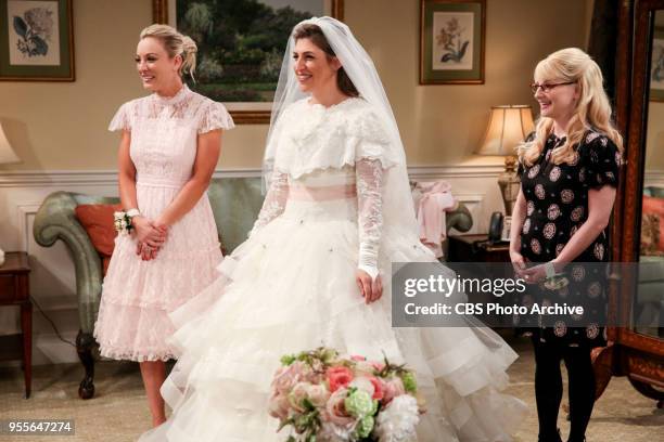 The Bow Tie Asymmetry" - Pictured: Penny , Amy Farrah Fowler and Bernadette . When Amy's parents and Sheldon's family arrive for the wedding,...