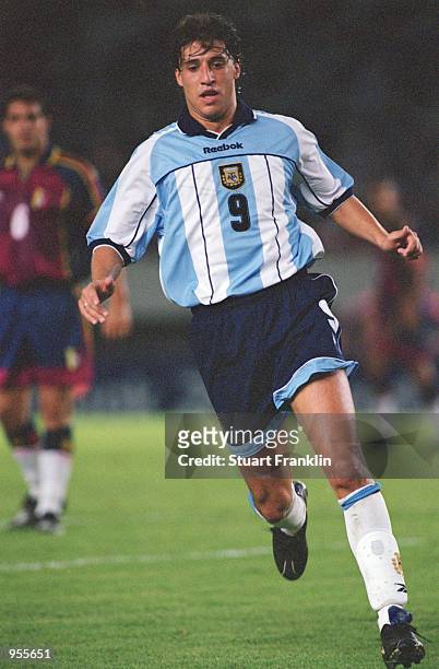 Hernan Crespo of Argentina in action during the FIFA World Cup Qualifier between Argentina and Venezuela played at the El Monumental stadium in...