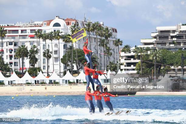 Monster characters cruise into the 71st Cannes Film Festival for a colourful photocall to launch sneak peek of 'Hotel Transylvania 3' on May 7, 2018...