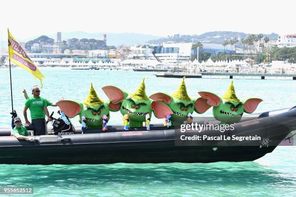 Monster characters cruise into the 71st Cannes Film Festival for a colourful photocall to launch sneak peek of 'Hotel Transylvania 3' on May 7, 2018...