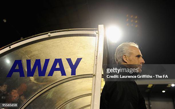 Wolverhampton Wanderers Manager Mick McCarthy looks on prior to the FA Cup sponsored by E.ON 3rd Round Match between Tranmere Rovers and...