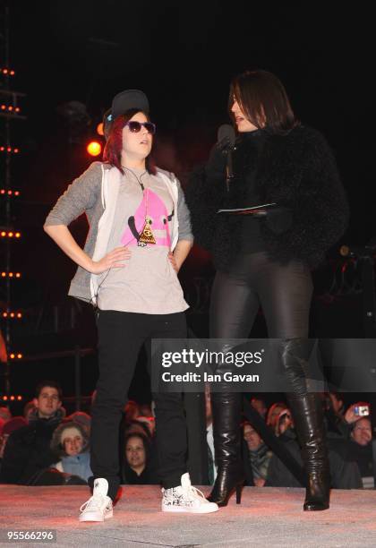 Lady Sovereign talks with Davina McCall as she enters the Celebrity Big Brother House at Elstree Studios on January 3, 2010 in Borehamwood, England.