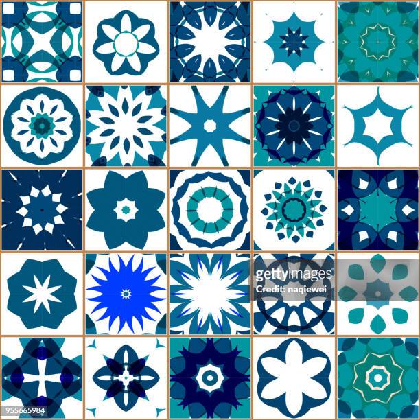 vector blue tile pattern - portugal tiles stock illustrations