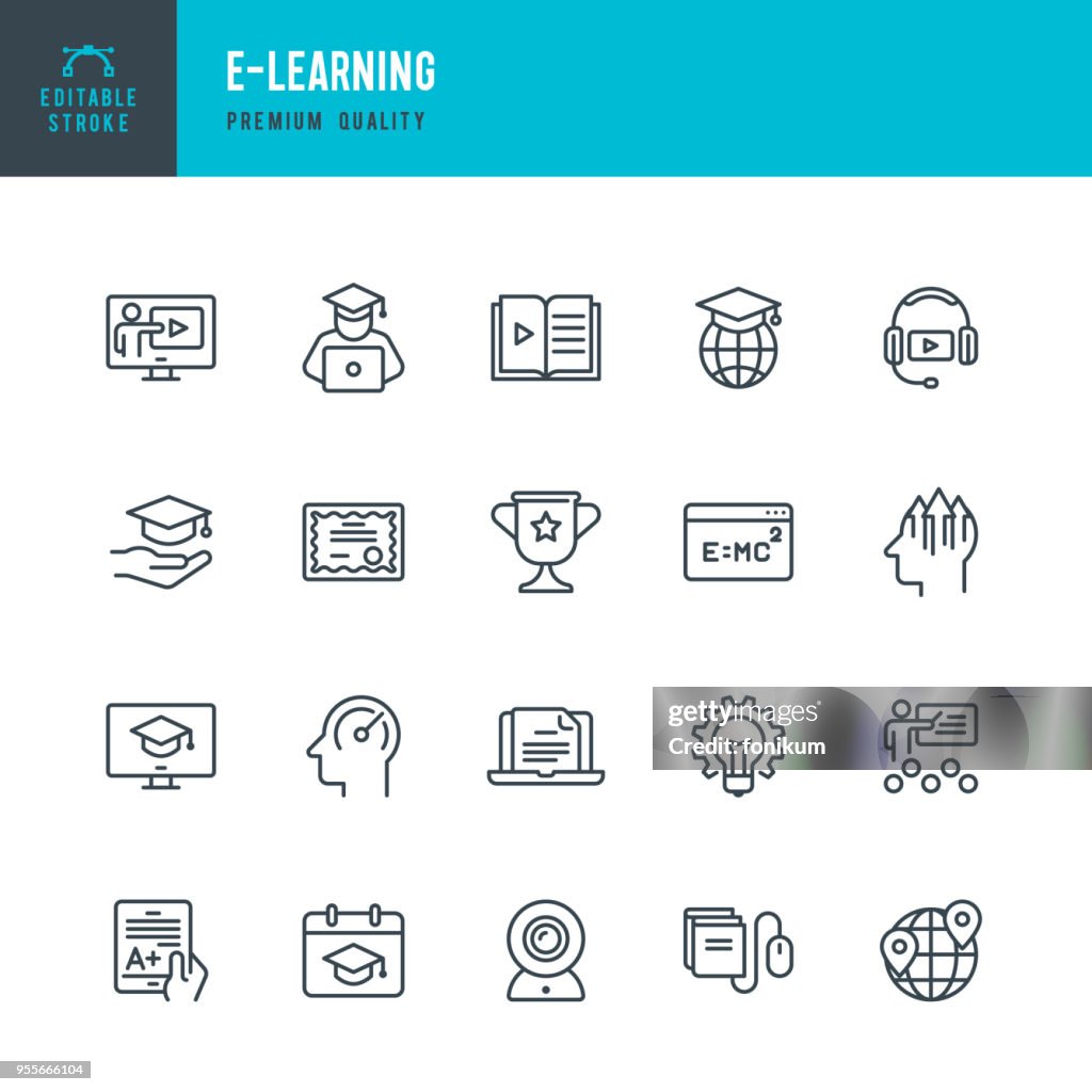 E-Learning - set of vector line icons