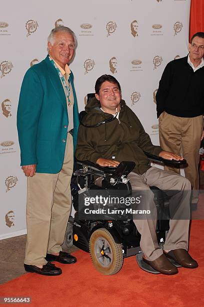 Nick and Marc Buoniconti arrive on the orange carpet at Miami Dolphins game at Landshark Stadium on January 3, 2010 in Miami, Florida.