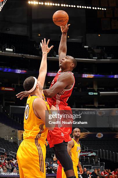 Joey Dorsey of the Rio Grande Valley Vipers puts up a shot over Michael Fey of the Los Angeles D-Fenders at Staples Center on January 3, 2010 in Los...