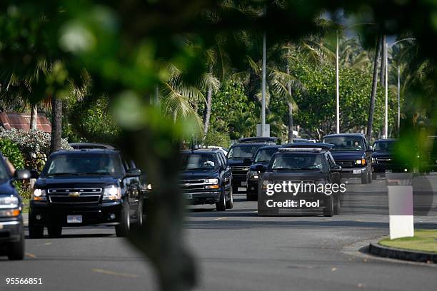 President Barack Obama heads to the Kaneohe Klipper Golf Course January 3, 2010 in Kailua, Hawaii. Obama and his family are spending the holidays in...