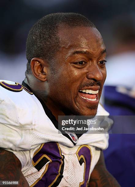 Willis McGahee of the Baltimore Ravens looks on against the Oakland Raiders during an NFL game at Oakland-Alameda County Coliseum on January 3, 2010...