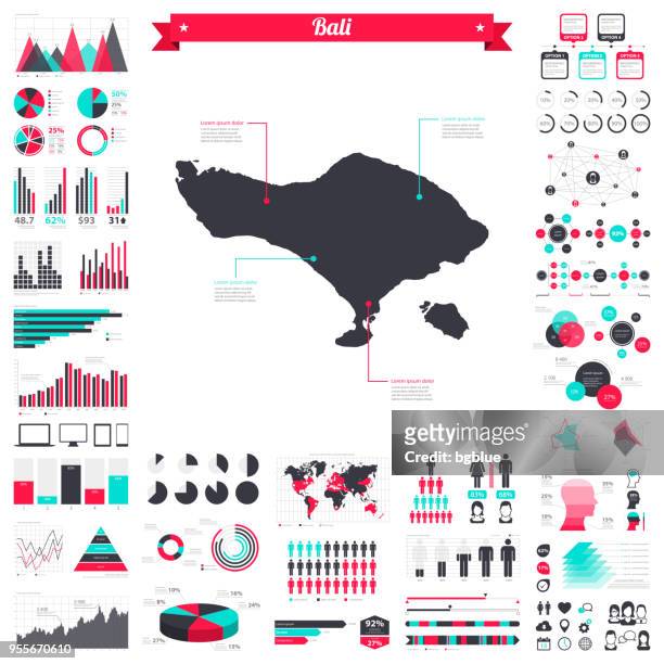 bali karte mit infografik elemente - große kreativ-grafik-set - bali stock-grafiken, -clipart, -cartoons und -symbole