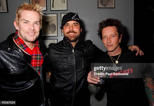 Musicians Mark McGrath, Frankie Perez and Billy Morrison at the pre-concert party for the Ducati All Stars at The Roxy Theatre on January 2, 2010 in...