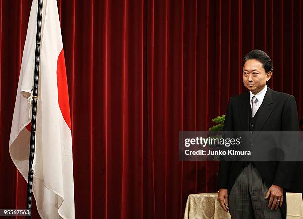 Japanese Prime Minister Yukio Hatoyama speaks during the new year press conference at Hatoyama's official residence on January 4, 2010 in Tokyo,...